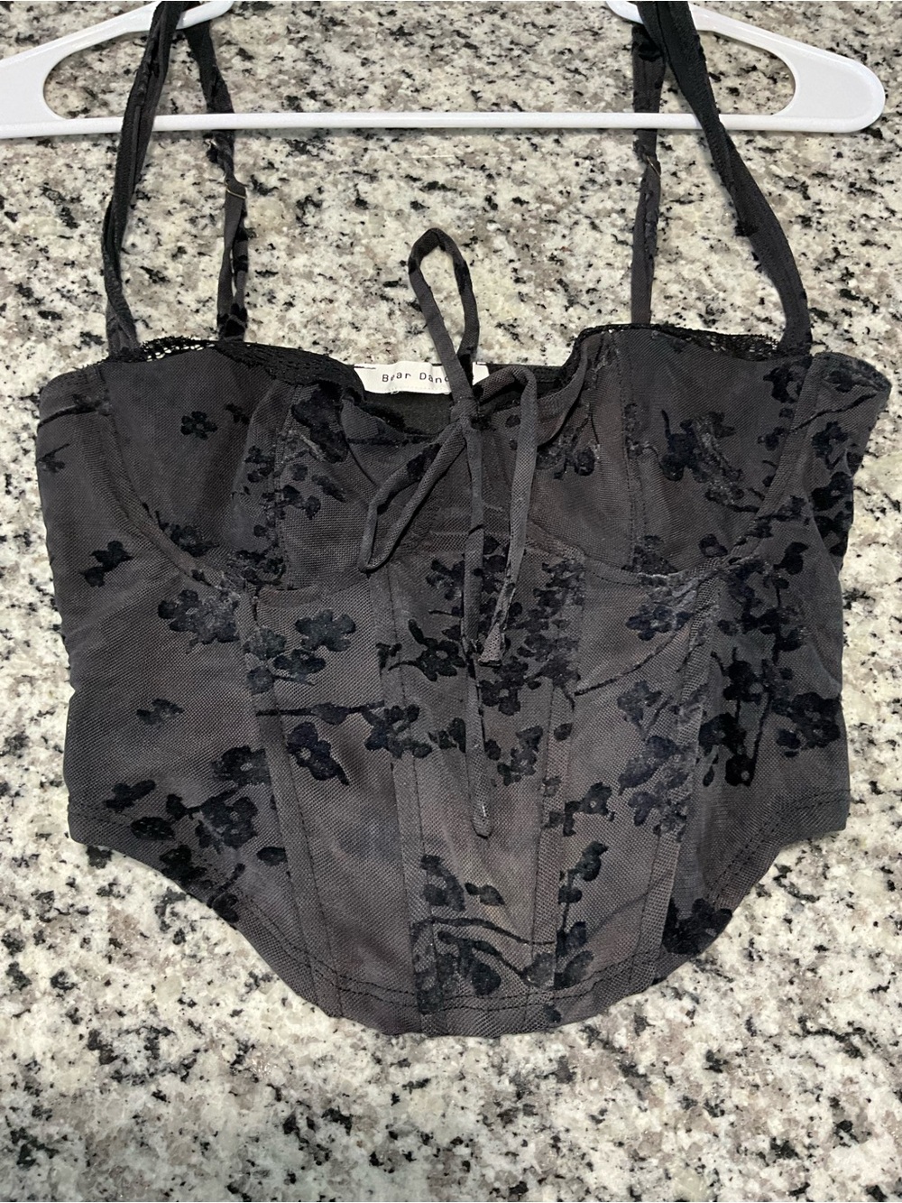 Bear Dance Black Floral Mesh Corset Crop Top